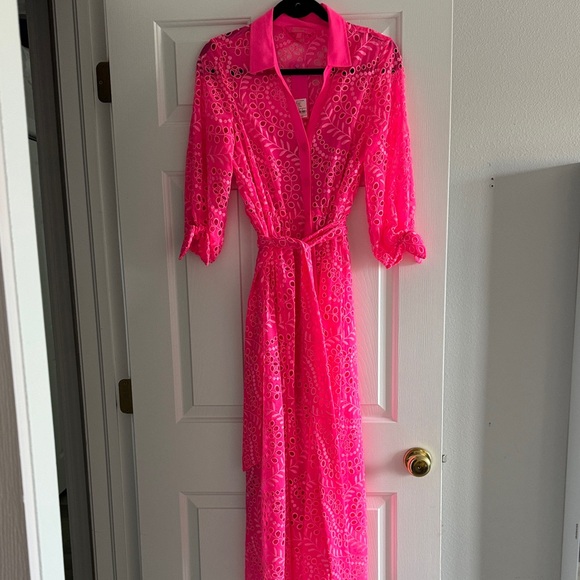 NWT Pink Lilly Pulitzer Amrita Eyelet Midi Shirtdress - Picture 1 of 6